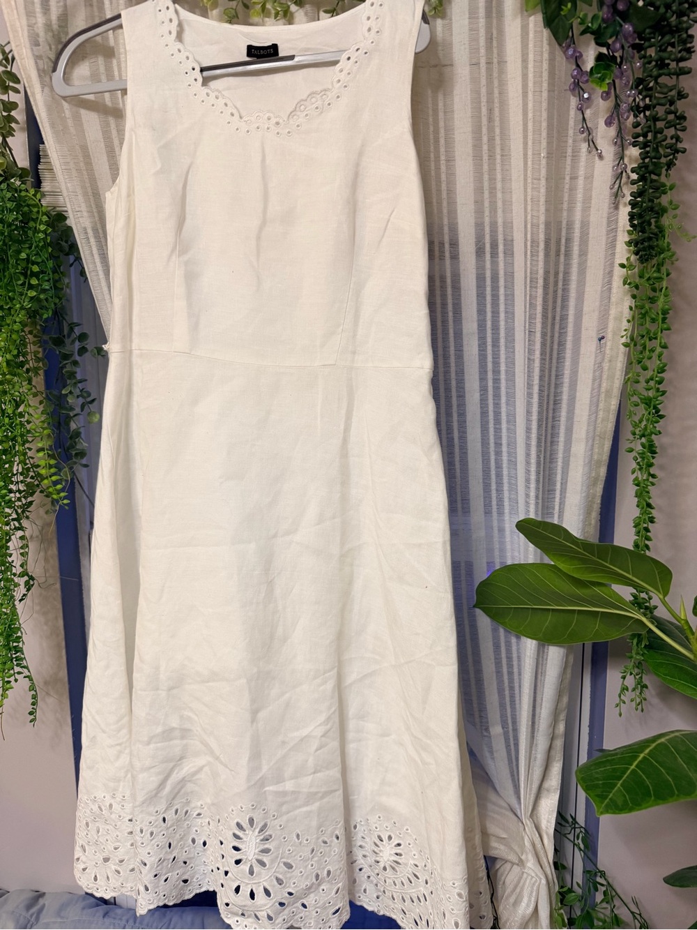 Talbots Cream Sleeveless Eyelet Midi Dress